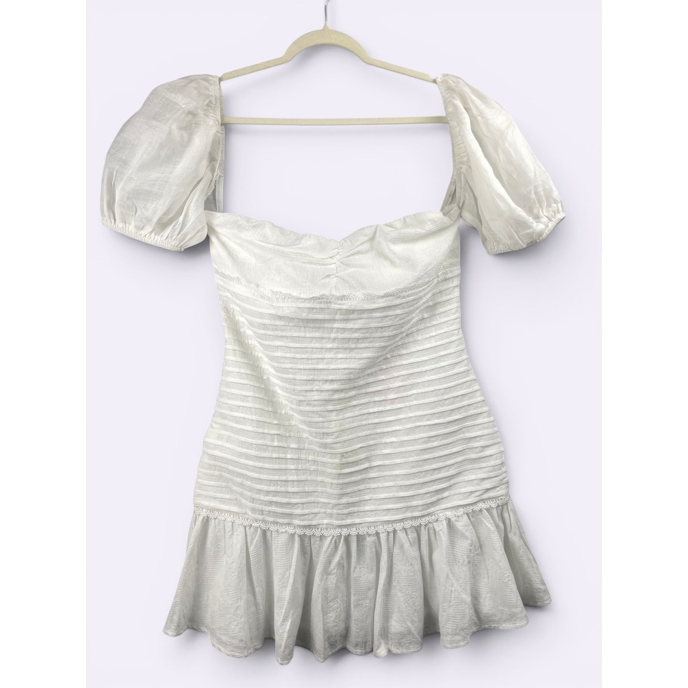 NWT Hello Molly St Cloud White Mini Dress Puff Sleeve Ruched Flawed M-8
